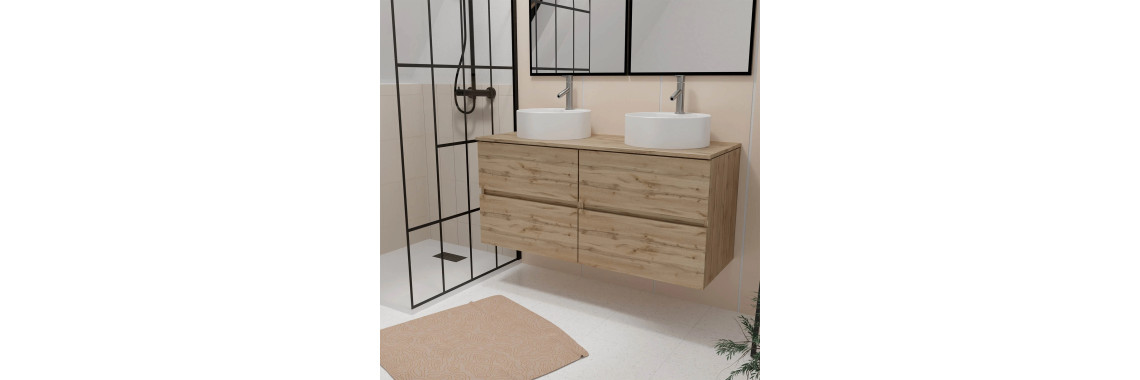 Aurlane Meuble Salle de Bain 150 cm sur Pieds avec Double Vasque