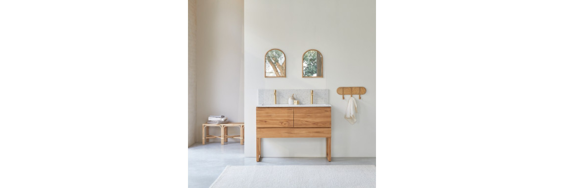 Tikamoon Meuble Salle de Bain Arrondi 120 cm en Bois Massif Edgar