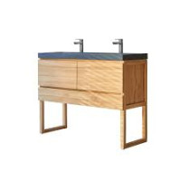 Tikamoon Meuble Salle de Bain Bois et Pierre Lina 120 cm en Teck Massif et Vasque Pierre Naturelle