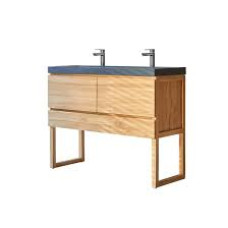 Tikamoon Meuble Salle de Bain Bois et Pierre Lina 120 cm en Teck Massif et Vasque Pierre Naturelle