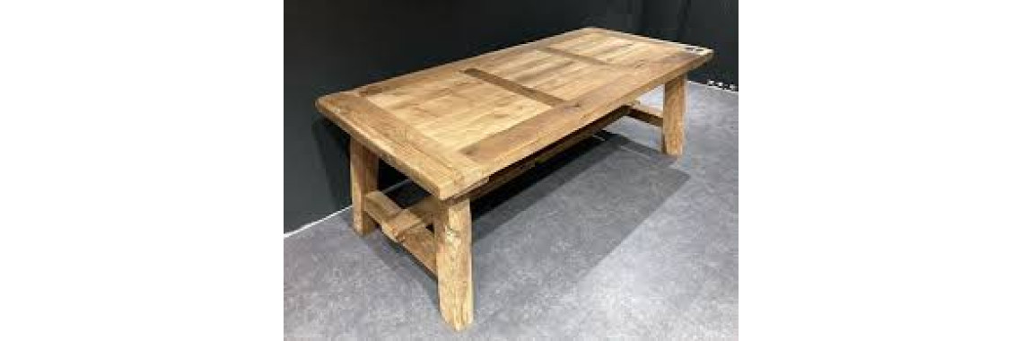 Table à manger rustique en vieux chêne massif style ferme française 200 cm